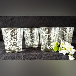 🍒Group of 4 Libbey Vintage Rocks Glasses - Scrolling Cherry Floral Design